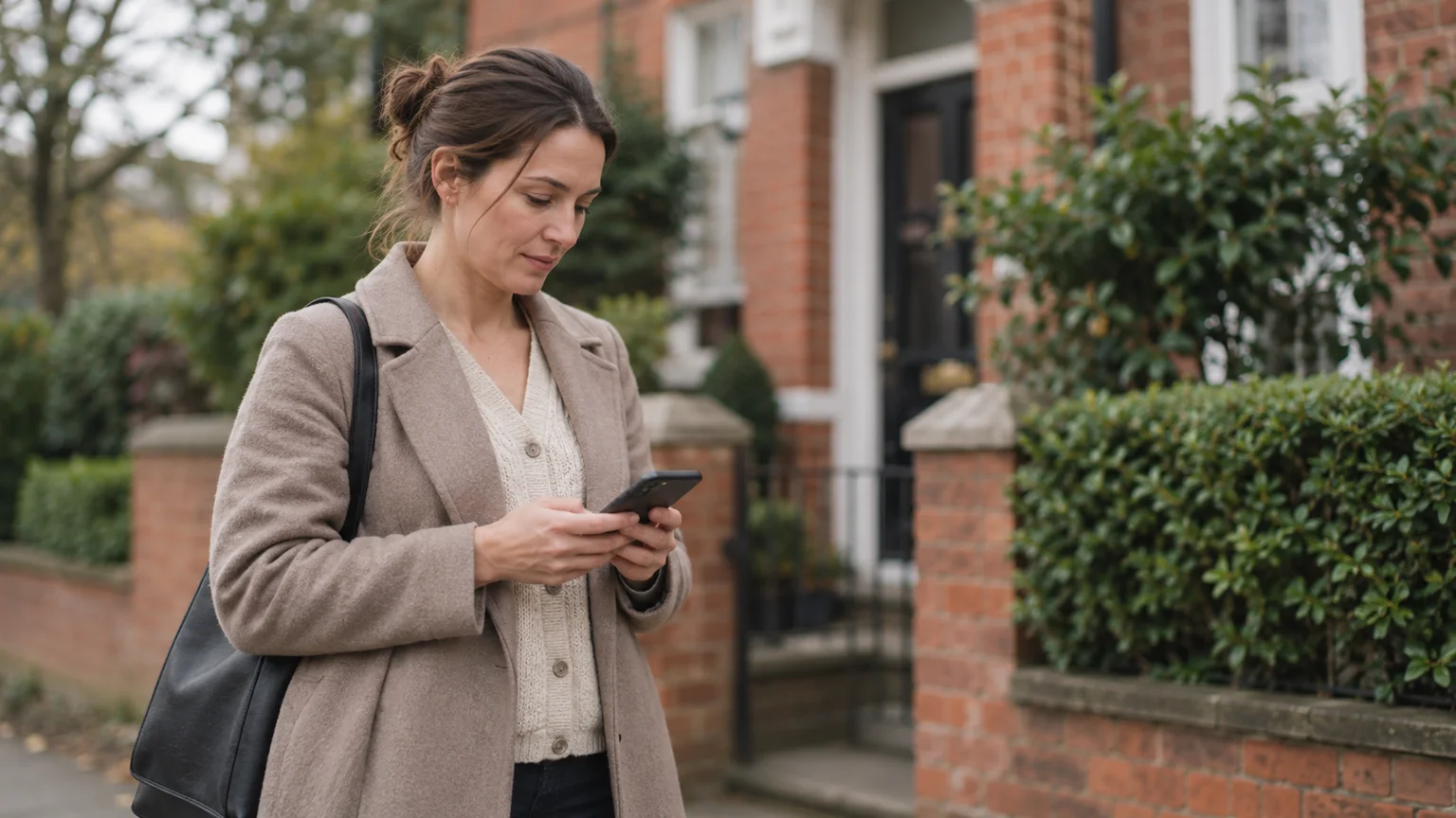After the visit, the support worker reads the finished note on her phone outside the home
